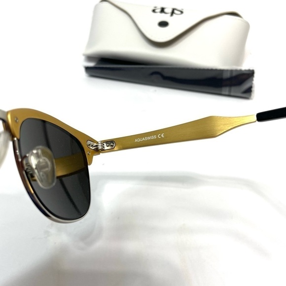 NWT AQS Milo 49mm Clubmaster Sunglasses in Gold O278